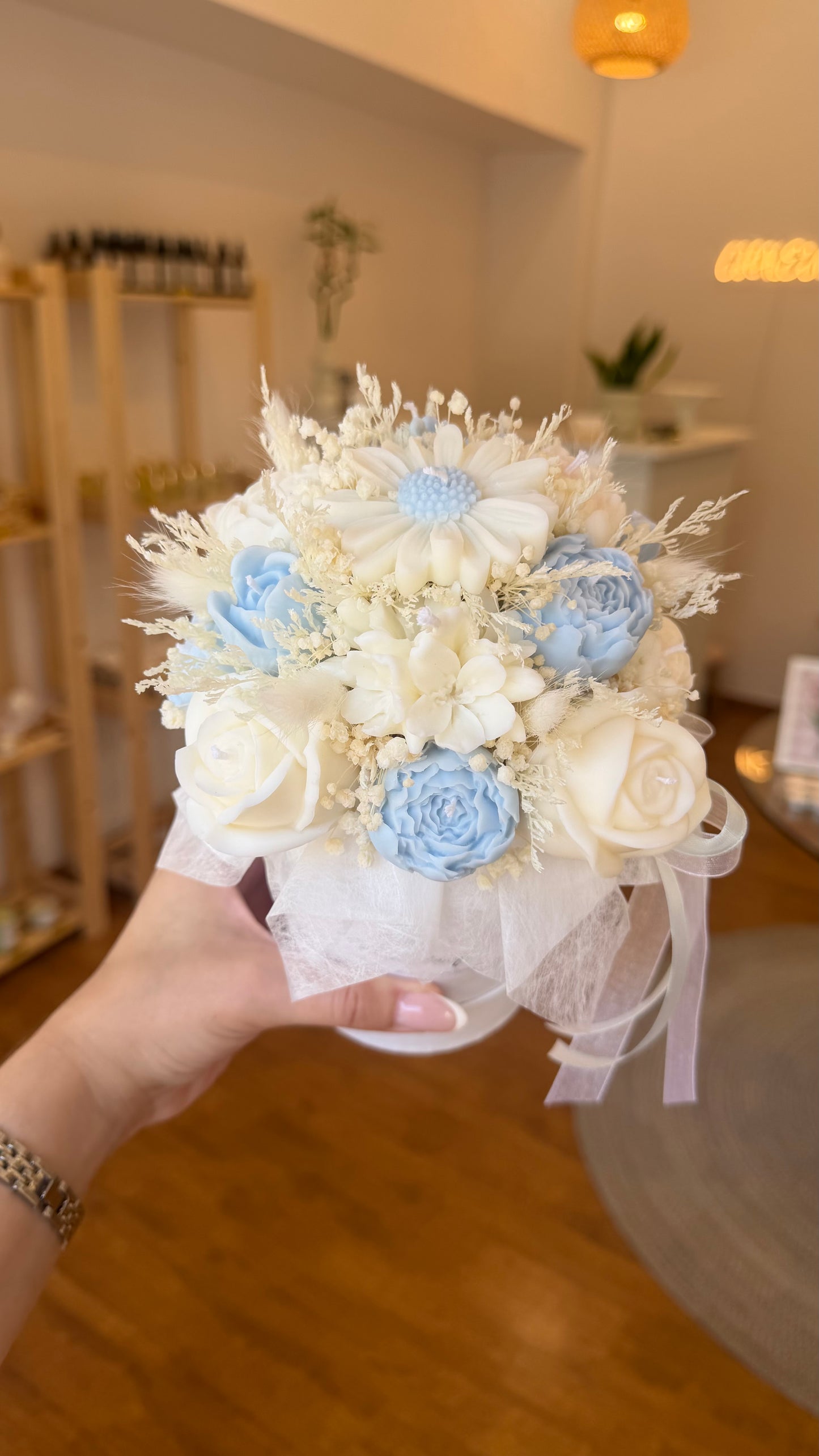Medium baby blue candle bouquet