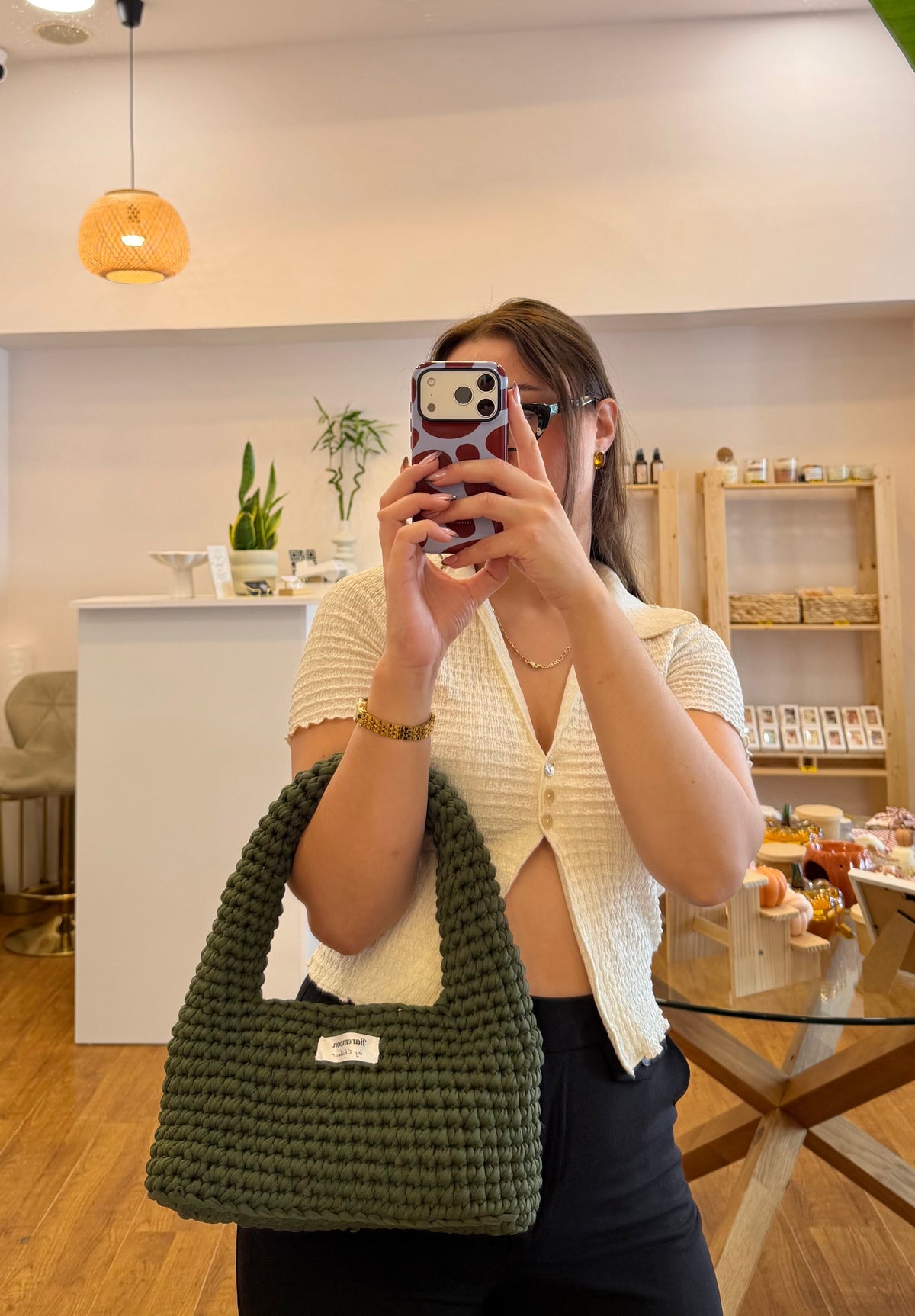 Green handmade bag