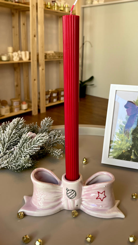 Christmas bow candlestick