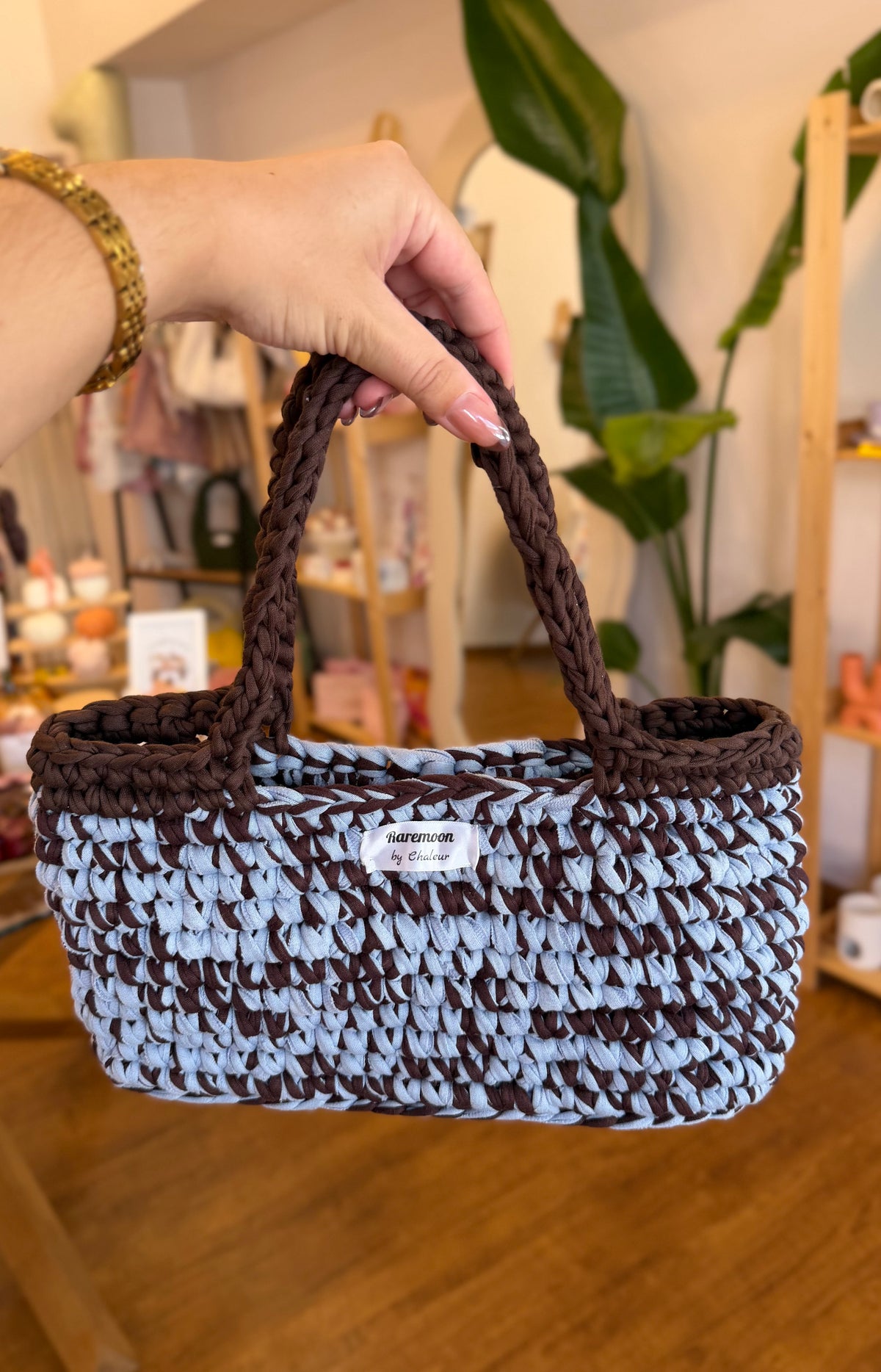 Baby blue-brown handmade bag